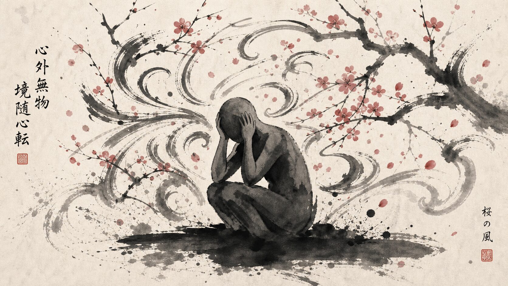 Ink-wash figure in stillness